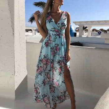 Moteriški Vasaros Boho Maxi Ilga Suknelė Paplūdimio Suknelės Sexy V Kaklo Išjungti Peties Gėlių Suknelė Backless Aukšto Juosmens Sundress Vestidos