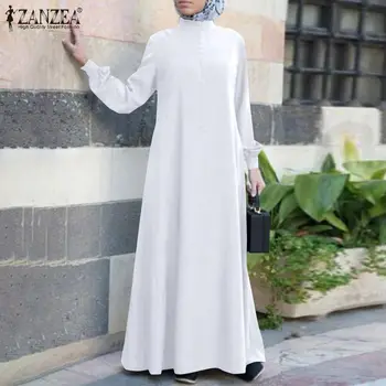 Moterų Kaftan Dubajus Abaja Turkija Suknelės ZANZEA 2021 m. Rudenį ilgomis Rankovėmis Musulmonų Suknelė Skraiste Islamas Drabužių Sundress Femme Vestidos