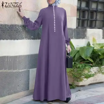 Moterų Kaftan Dubajus Abaja Turkija Suknelės ZANZEA 2021 m. Rudenį ilgomis Rankovėmis Musulmonų Suknelė Skraiste Islamas Drabužių Sundress Femme Vestidos