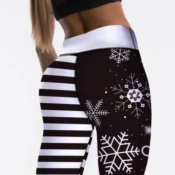Moterų Kalėdų Kelnės Spausdinti Aukštos Juosmens Ruožas Strethcy Fitneso Antblauzdžiai Jogos Ziajać Rudens Žiemos Legging Tampri Kelnės
