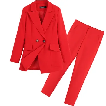 Moterų kostiumai pavasarį ir rudenį profesinės dėvėti didelio dydžio raudonos spalvos kostiumas kostiumas moterims dviejų dalių prarasti kailio moteriški kostiumai nustatyti 2pieces 17135