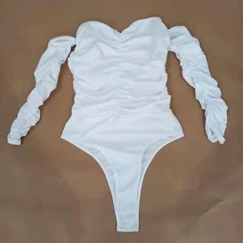 Moterų Liesas Bodysuits Seksualus Klubas Off Peties Ilgomis Rankovėmis Streetwear Jumpsuit Stebėjimo Aksomo Bodysuit Red White Lady Rompers