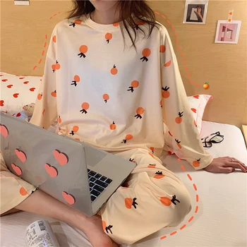 Moterų Pižamos Homewear Ilgomis Rankovėmis Sleepwear Plius Dydžio Namų Drabužių Naktį Kostiumas Moterų Rudenį, Žiemą Gėlių Spausdinti Pižama Komplektas