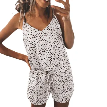 Moterų Satino Nėriniais Šilko Spausdinti Camisole Šortai Lankas Nustatyti Sleepwear Naktiniai Marškiniai, Pižamos, Apatinis Trikotažas Širdies Formos Dot Spausdinti Pižama Nustatyti Namų Drabužiai