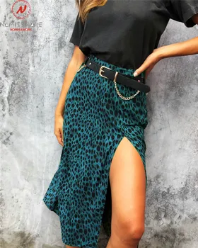 Moterų Sijonai Streetwear Kratinys Dizaino Aukštos Padalinta Aukšto Juosmens Leopardas Spausdinti Vidurio Blauzdos Sijonas Lady Vasaros Slim Šalis, Sijonai