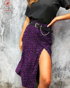 Moterų Sijonai Streetwear Kratinys Dizaino Aukštos Padalinta Aukšto Juosmens Leopardas Spausdinti Vidurio Blauzdos Sijonas Lady Vasaros Slim Šalis, Sijonai