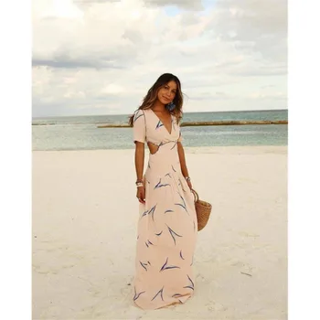 Moterų Spausdinti Paplūdimio Suknelė Ponios Atsitiktinis Elegantiškas Maxi Šalies Vestidos 2020 Naujas Bohemijos Seksualus Giliai V Kaklo Tuščiaviduriai Iš Ilgos Suknelės