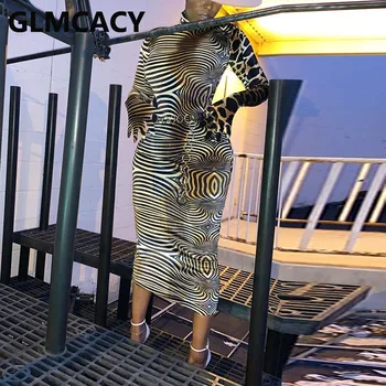 Moterų Zebra ir Leopardas Spausdinti Suknelė ilgomis Rankovėmis Gaubtas Kaklo Bodycon Suknelė
