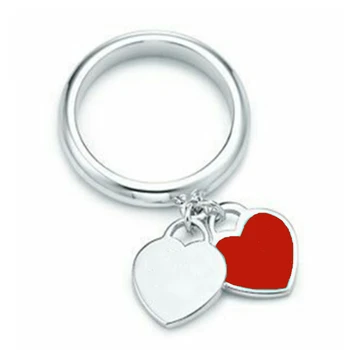 Moterų Žiedas Dvigubas Širdies Pakabukas priedai Emalio mados Sidabro Širdies formos 925 Sterlingas sidabro Papuošalai Valentino dovana
