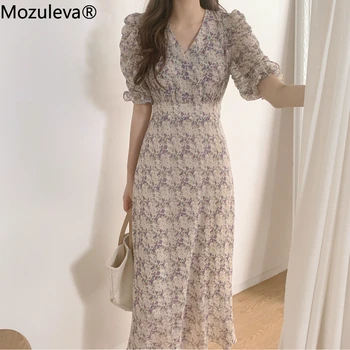 Mozuleva Naujas Vasaros Bohemijos Gėlių Spausdinti Moterų Ilgos Suknelės Moteriška Elegancija Šifono V-Kaklo Aukštos Juosmens Atsitiktinis Palaidų Suknelės 2020 m.