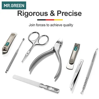 MR. GREEN 8 1 Įrankiai Nagų Manikiūro Rinkinys Nagų Nipper/Clipper/Žirkliniai/File/ Ear Cleaner Pincetu Nerūdijančio Plieno Pedikiūro rinkinys