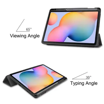 Multi-Žiūrėjimo Kampai Case for Samsung Galaxy Tab S6 Lite 10.4 PU Odos Smart Stovėti Padengti SM-P610 SM-P615 su Plėvele+Rašiklis