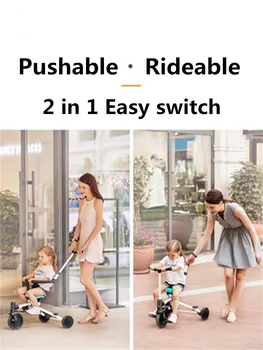 Nadle ranka stumti triratį 2 in 1 vaikas automobilis, lengvas sulankstomas dviejų krypčių vežimėlis multi-funkcija vaikas vaikščioti artefaktas