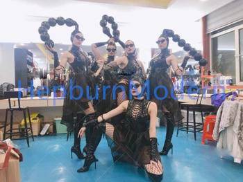 Naktiniame klube bar Ds juoda lakinės odos seksualus tuščiaviduriai gogo kostiumas etapo rezultatus medžiaga moterų šokėja nešioja