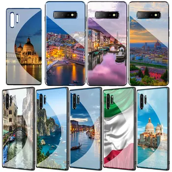 Naktį Venecija, Italija vėliavos Grūdintas Stiklas Telefono dėklas Samsung Galaxy S20 Ultra S10 + S8 S9 S7 Krašto Pastaba 8 9 10 Plius Lite