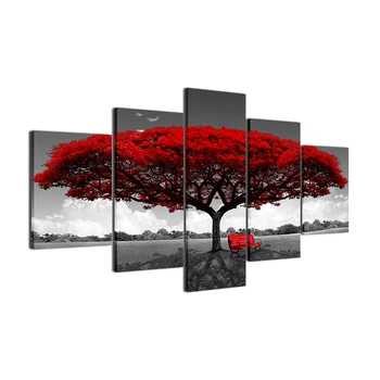 Namų Dekoro HD Atspausdintas Sienos Menas Nuotraukas, 5 Gabalas Raudona Medį, Menas, Dekoracijos Kraštovaizdžio Drobės Tapybos Namų Dekoro Kambarį PENGDA