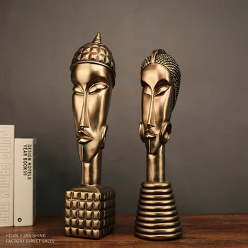 Namų Dekoro Priedai Dervos Amatų Afrikos Aukso Vyrų Ir Moterų Statula, Kambario Papuošalai Afrikos Moterų Paveikslas Skulptūros Dekoras 6041