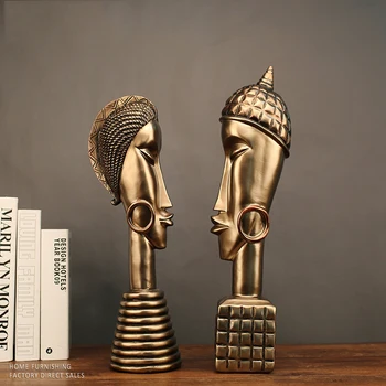 Namų Dekoro Priedai Dervos Amatų Afrikos Aukso Vyrų Ir Moterų Statula, Kambario Papuošalai Afrikos Moterų Paveikslas Skulptūros Dekoras
