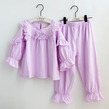Namų Drabužiai Vaikams Pižama Nustatyti Mergaitės Sleepwear Medvilnės Nėriniai Retro Princesė Pižamą Kūdikių Nightclothes Aukštos Kokybės 14641