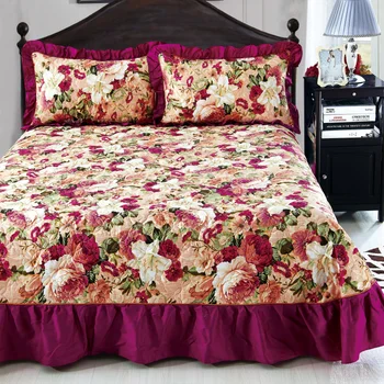 Namų Tekstilės Lovatiesė žiemos dygsniuotas lovatiesė Raukiniai, užvalkalas medvilnė, dygsniuotas bedskirt Prabangių Gėlių Amerikos lova padengti