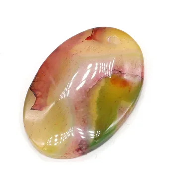 Natūralaus akmens pakabukas kiaušinio formos Bicolor Agates nikeliuotas pakabukas karoliai, 