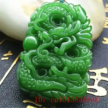 Natūralaus Green Jade Dragon Pakabukas Karoliai Žavesio Papuošalų Mados Aksesuarai Ranka Raižyti Žmogus, Sėkmės Amuletas Dovanos 11886