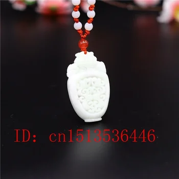 Natūralus Baltas Jade Vaza Pakabukas Karoliai Žavesio Papuošalai dvipusis Raižyti Amuletas Mados Kinijos lucks Dovanas Moterims Vyrai