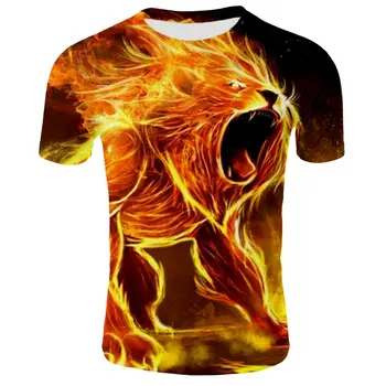 Nauja vasaros moterų ir vyrų T-shirt Apvalus kaklas trumpas rankovėmis asmenybę, mados, gyvūnų liūtas 3D spausdinimo marškinėliai atsitiktinis gamykloje tiesiogiai