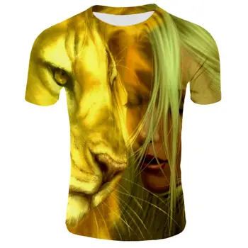 Nauja vasaros moterų ir vyrų T-shirt Apvalus kaklas trumpas rankovėmis asmenybę, mados, gyvūnų liūtas 3D spausdinimo marškinėliai atsitiktinis gamykloje tiesiogiai