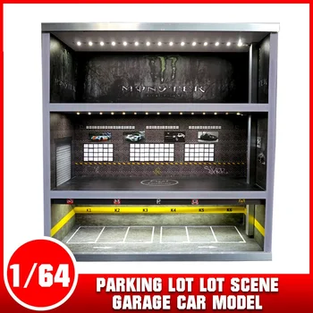 Naujas 1/64 Požeminė automobilių Stovėjimo Aikštelė, daug scena garažas Automobilio modelio 3 sluoksnių ekranas kabinetas šviesos talpinimo apdaila 4760
