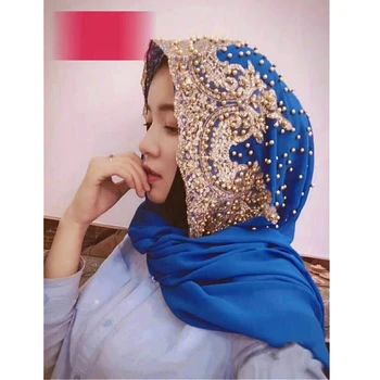 Naujas 2018 aukštos klasės kolekcija duobute Musulmonų moterys nėriniais, šifono hijab ilgas šalikas galvos deformuoti arabų moterų galvos apdangalai #CJ899