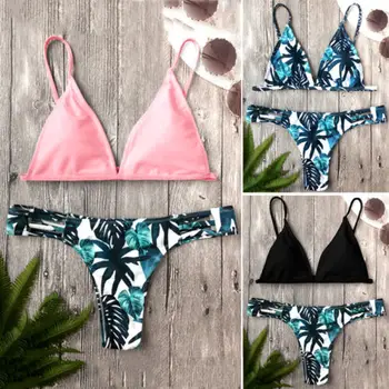 Naujas 2018 M. Vasaros Moterims Gėlių Bikini Komplektas Tvarstis Paminkštinta Push Up Maudymosi Kostiumėliai Maudymosi Kostiumėlį Bather Kostiumas Plaukimo Kostiumas Paplūdimio