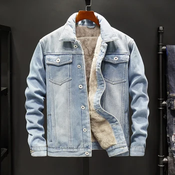 NAUJAS 2019 slim prekės ženklo drabužių džinsinio striukė vyrams striukės ir paltai storas, labai šiltas žiemą outwear vyrų kaubojus M-5XL 12847