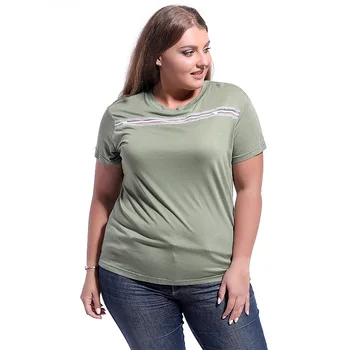 Naujas 2021 ponios vasaros plius dydis viršūnes moterų didelės trumpas rankovės prarasti atsitiktinis žalia O kaklo marškinėliai su nėrinių 4XL 5XL 6XL 7XL