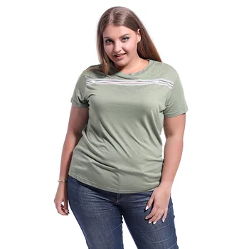 Naujas 2021 ponios vasaros plius dydis viršūnes moterų didelės trumpas rankovės prarasti atsitiktinis žalia O kaklo marškinėliai su nėrinių 4XL 5XL 6XL 7XL