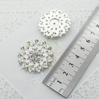 Naujas 5vnt 35mm gėlių paveikslas Sidabro spalvos metalo Mygtukai Diamante kalnų krištolas mygtuką 