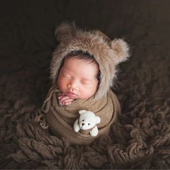 Naujas Atvykimo Naujagimiui Fotografijos Rekvizitai Dirbtiniais Kailiais Megzti Skrybėlę Padengti Lėlės 2vnt Nustatyti Kūdikio Nuotrauka Priedai Nuotraukas Kostiumai
