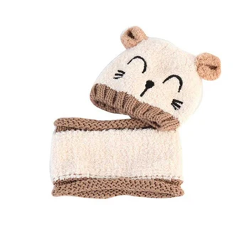 Naujas Baby žiemos Skrybėlę ir Skara Nustatyti Bžūp Siuvinėjimo Katė earmuffs Šiltą Kepurę