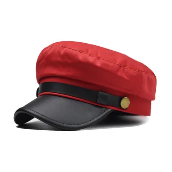 Naujas Black Hat žieminė Kepurė PU odos Aštuoniakampis Skrybėlės Moterims butas karinės Mygtukas Caps Atsitiktinis Butas Bžūp Moterų Beretės Skrybėlę gorras 46668