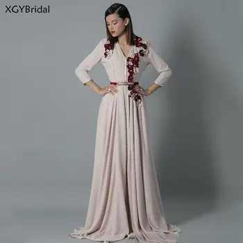 Naujas caftan Vakaro Suknelės 2021 V Kaklo Gėlės arabų Musulmonų ypatinga Proga-Suknelė Vakare Šalies Chalatai Платье вечернее 7228