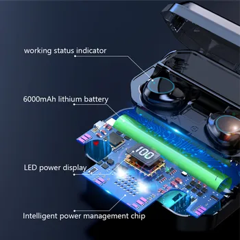Naujas G03 Ausinės Belaidžio 6000mAh LED Smart Power Bank TWS 5.0 Bluetooth 9D Stereo IPX7 atsparus Vandeniui PK G02 Smartfon 17160