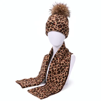 Naujas Leopard Print Beanie Skrybėlių Moterų Rudenį, Žiemą Šiltas Lauko Beanies Skullies Skrybėlės Elastingumą Tikro Kailio Pom Pom Apsidraudimo Skrybėlę 48706