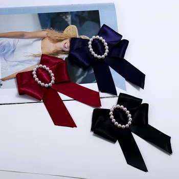 Naujas Mielas Kietojo Audinio Juostelės Laivapriekio Mados Kaklaraištis Gėlių Pearl Laivapriekio kaklaraištis Pin Moterų Necktie Apykaklės Marškinėliai Suknelė Lazos De Cinta Gravata
