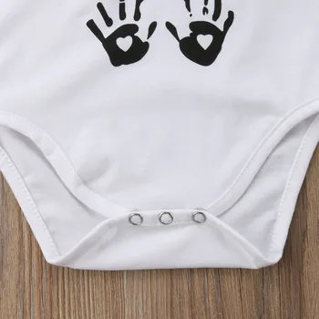 Naujas Naujagimio Bamblys Kūdikis, Kūdikis, Berniukas, Mergaitė Handprint Bodysuit Jumpsuit Medvilnės Drabužius Trumpomis Rankovėmis Sunsuit Komplektai
