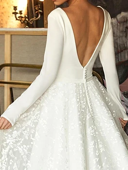 Naujas Nėrinių Vestuvių Suknelės 2021 ilgomis Rankovėmis V-kaklo, Boho Vestuvinės Suknelės Satino Backless Balta Vestido de noiva Plius dydis, pagaminti pagal užsakymą,