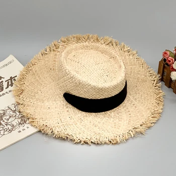 Naujas stilius ponios negabaritinių skrybėlę didelis kraštų skrybėlę 20cm rafija saulės skrybėlę platus kraštų paplūdimio skrybėlę lady minkštas šiaudų bžūp didmeninė Dropshipping