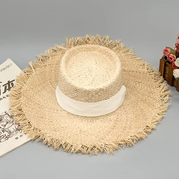 Naujas stilius ponios negabaritinių skrybėlę didelis kraštų skrybėlę 20cm rafija saulės skrybėlę platus kraštų paplūdimio skrybėlę lady minkštas šiaudų bžūp didmeninė Dropshipping