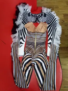 Naujas Stilius Zebra Modelis Jumpsuit Moterų, Dainininkė Seksualus Etape Apranga Baras DS Šokių Cosplay Bodysuit Kostiumas Prom Drabužiai