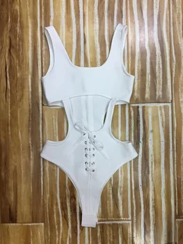 Naujausias Balta Nėrinių Seksualus maudymosi Kostiumėliai Moterims vientisi maudymosi kostiumėlį Iškirpti Viskozė Tvarstis Bodysuit Rinkinys Sexy Bathsuits Didmeninės