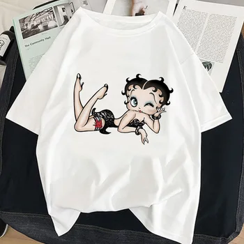 Naujų 2020 m. Moteris Betty Boop Print T-shirt Vasaros Plonas Skirsnio Atsitiktinis O-neck T Shirt Harajuku trumpomis Rankovėmis Moteriška Apranga Marškinėlius